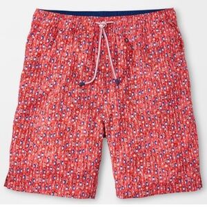 Peter Millar Seaside Aperitif Swim Trunks Shorts Drink Bottles Print Red Men S